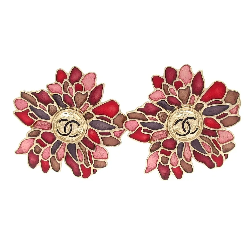 Chanel Earrings Bordeaux Light Pink Multi Resin Hardware